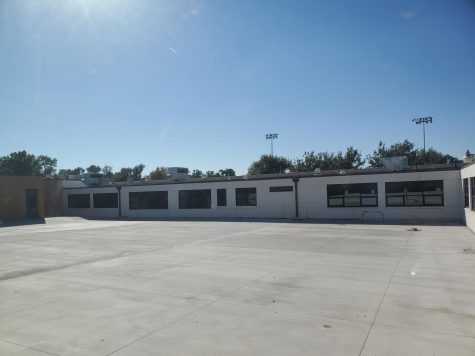 The empty courtyard at Larned High School